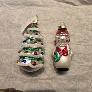 Vintage Glass Christmas Ornaments – Tree & Snowman – Czech Republic – Hand...